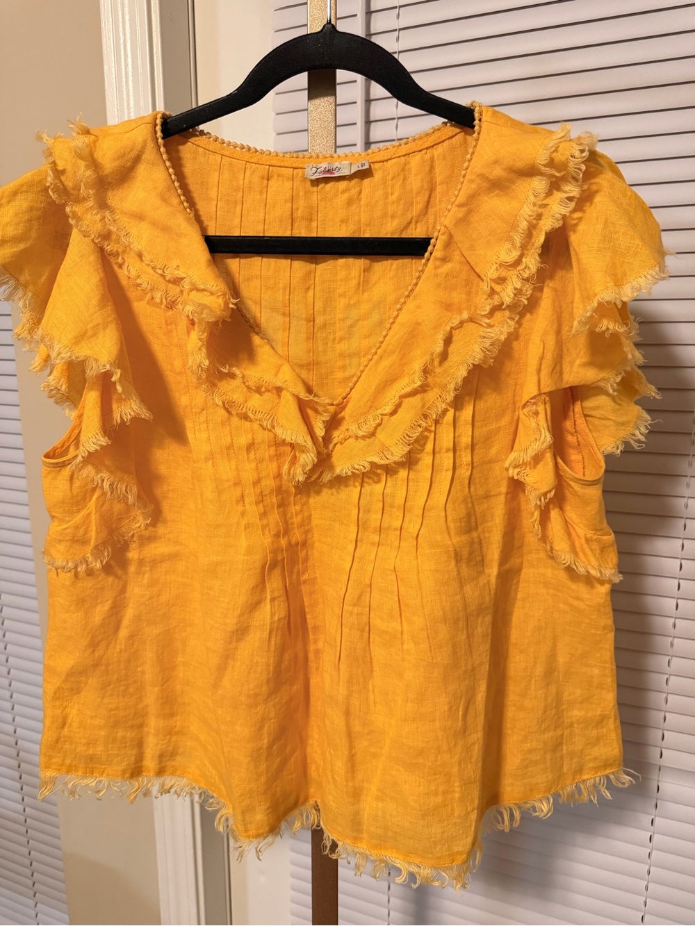 Faherty Yosepha Marigold Frayed V-Neck Linen Top - Picture 3 of 3